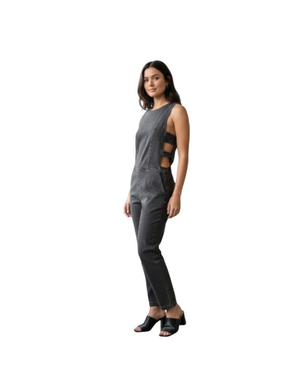 Free People Cutout Side Detail Grey Denim Jumpsuit 6